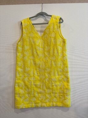 Soule Yellow Butterfly Textured Shift Dress S/M V-Neck Pockets
